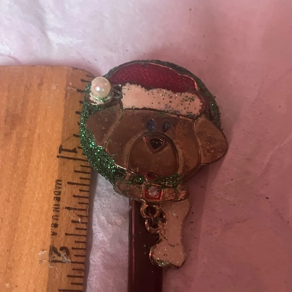 New handmade festive puppy dog Santa -hair braid spike up cycled vintage jewelry